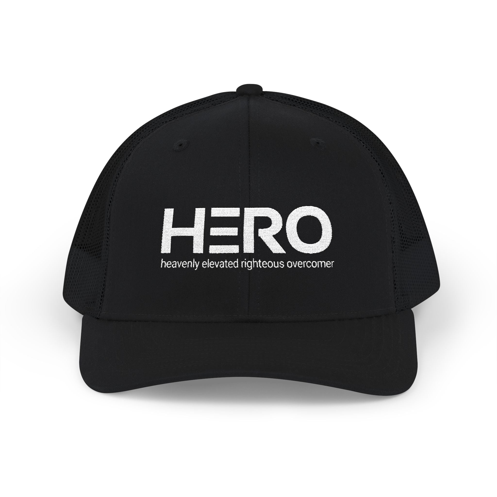 HERO Trucker Cap — "the HERO steps out" Christian Snapback (Heavenly Elevated Righteous Overcomer)