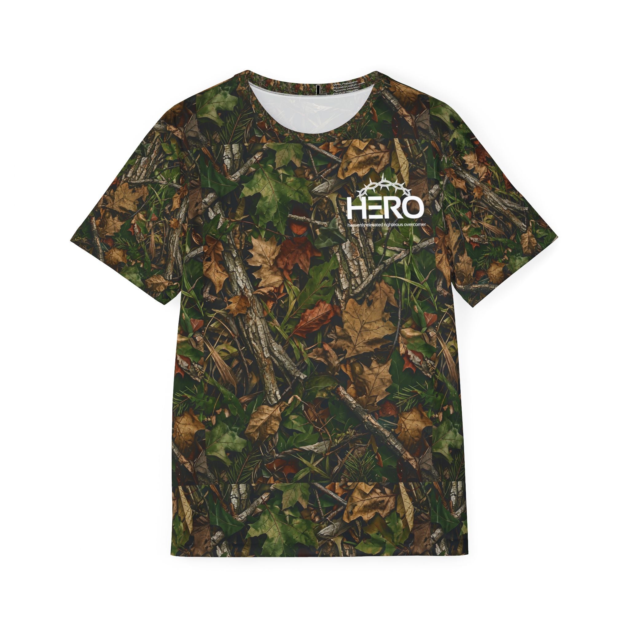 Hero Steps Out Camo T-Shirt — Men's Sports Jersey (The HERO: Heavenly Elevated Righteous Overcomer)