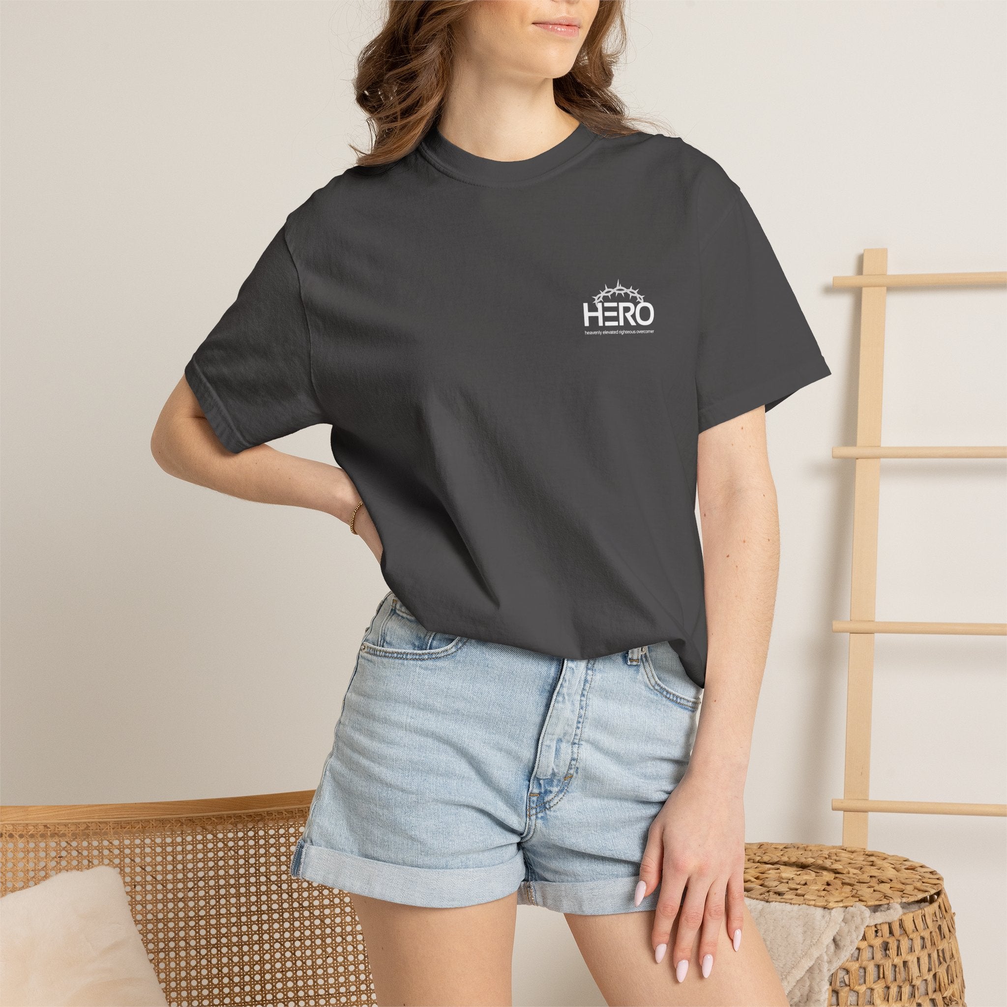 Hero Steps Out T-shirt — "Give Your Brain Storm to Jesus" (HERO Acronym)
