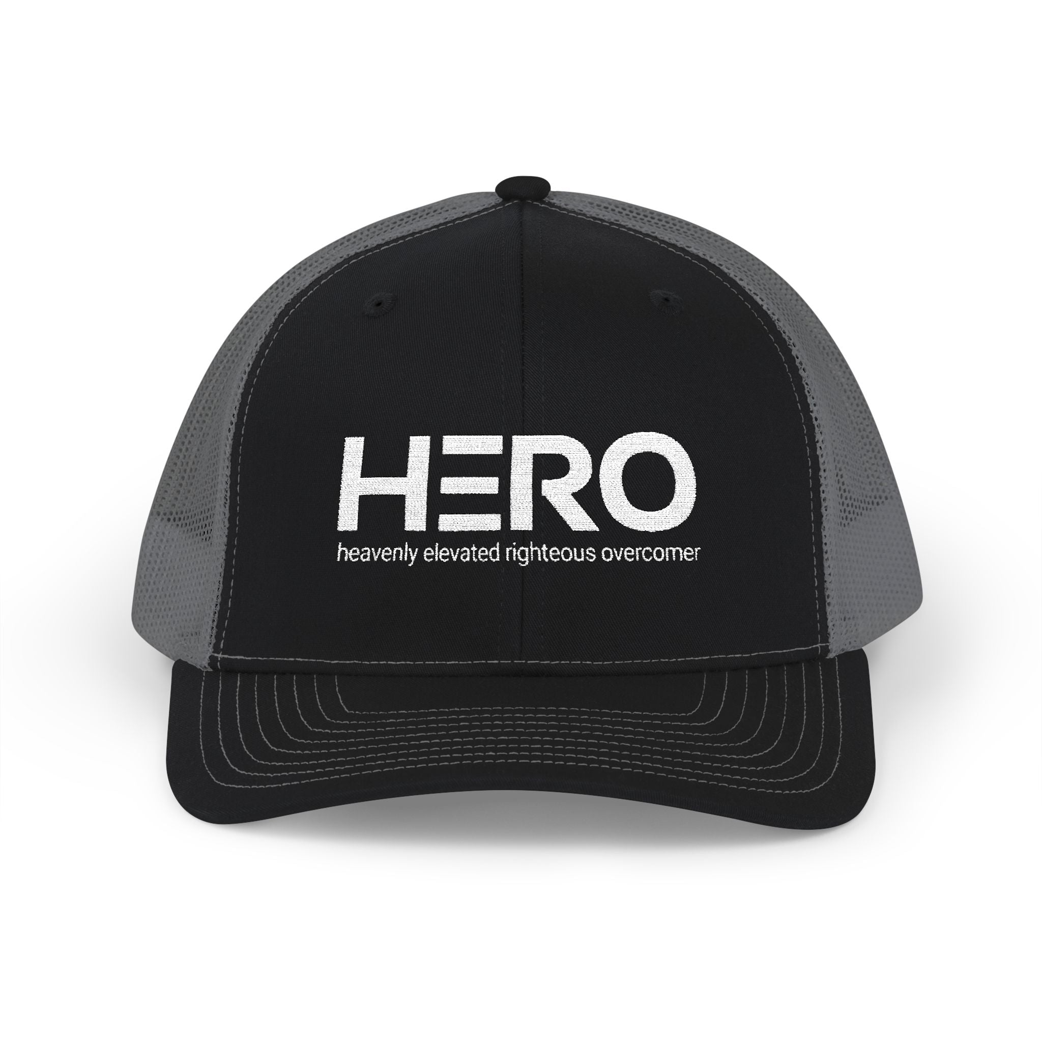 HERO Trucker Cap — "the HERO steps out" Christian Snapback (Heavenly Elevated Righteous Overcomer)