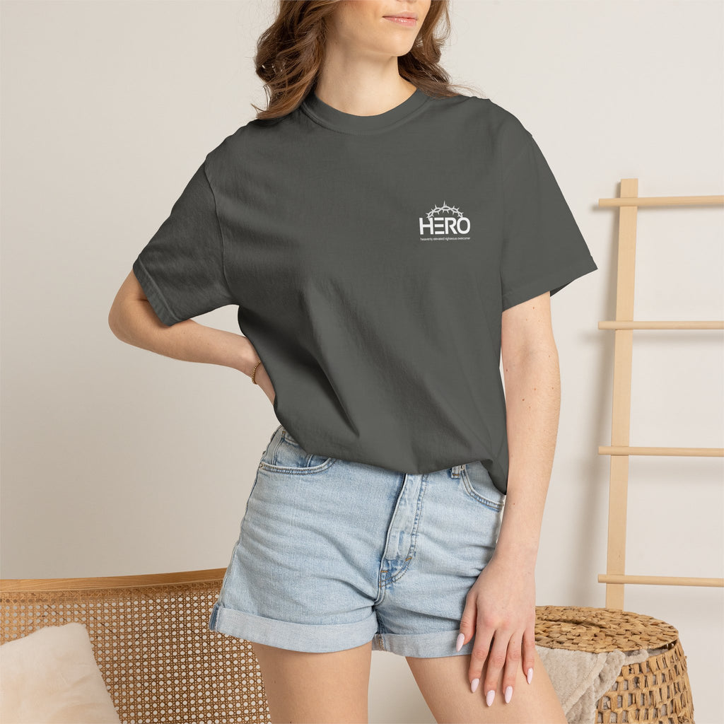 Hero Steps Out T-shirt — "Give Your Brain Storm to Jesus" (HERO Acronym)