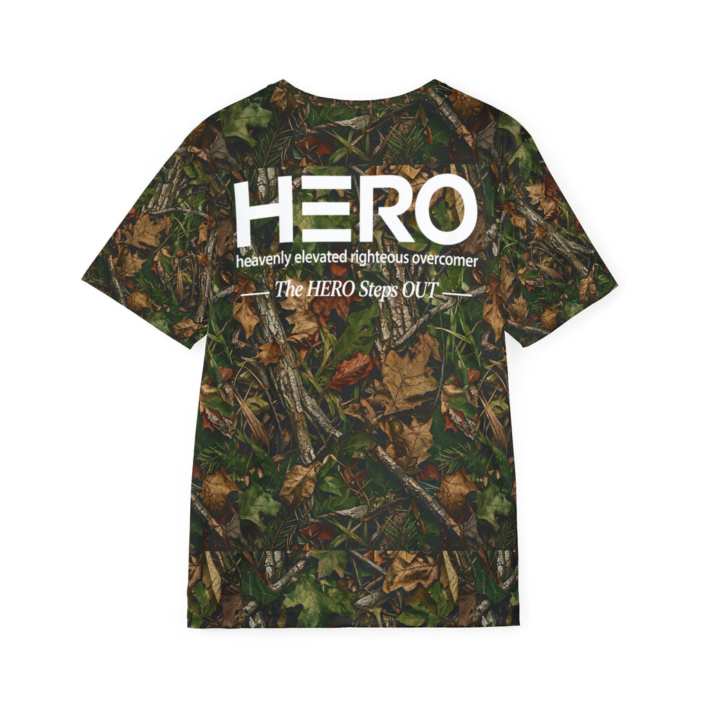 Hero Steps Out Camo T-Shirt — Men's Sports Jersey (The HERO: Heavenly Elevated Righteous Overcomer)