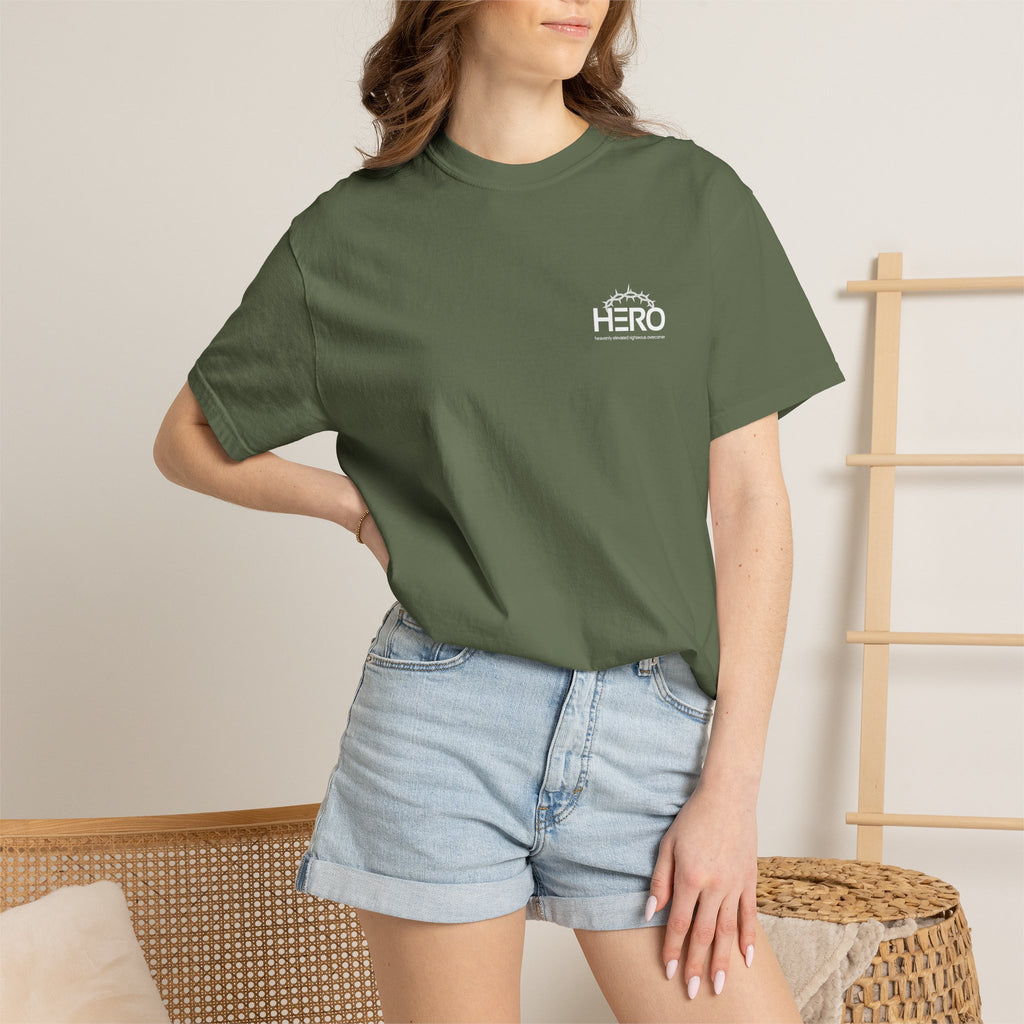 Hero Steps Out T-shirt — "Give Your Brain Storm to Jesus" (HERO Acronym)